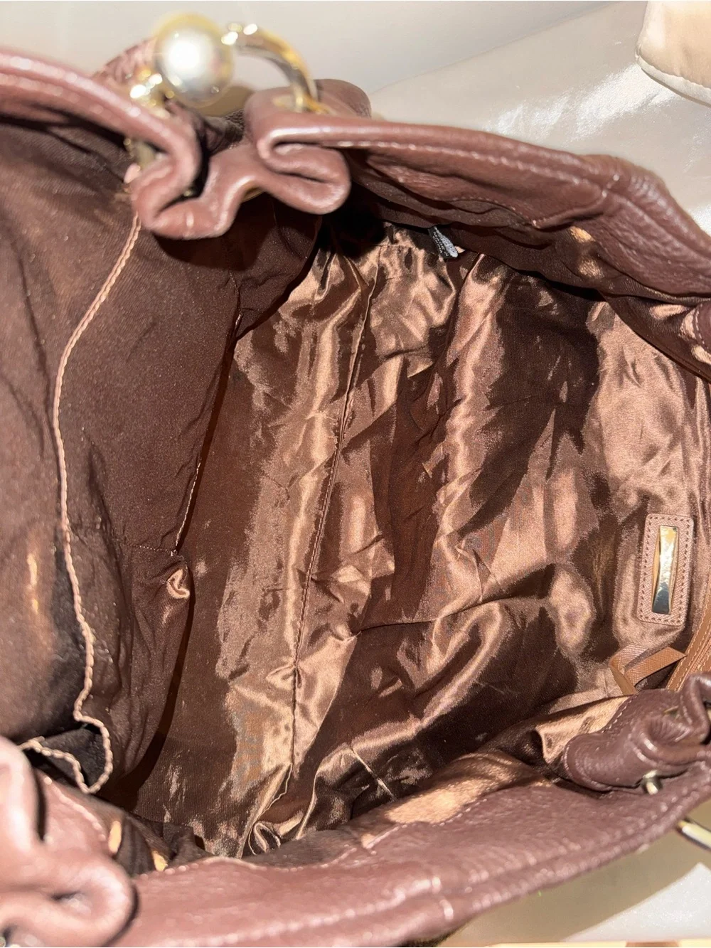 DKNY Brown Leather Tote Handbag - Women Bags - Picture 8 of 9